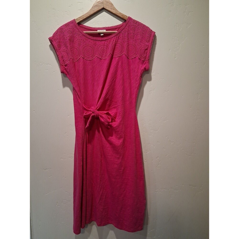 Talbots Women's S Pink Cotton Slub Knit Tie Waist Dress Short Sleeve Barbiecore